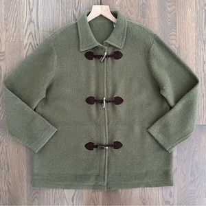 Anthropologie Vintage Toggle Knit Wool Chore Sweater Jacket Olive Green Large